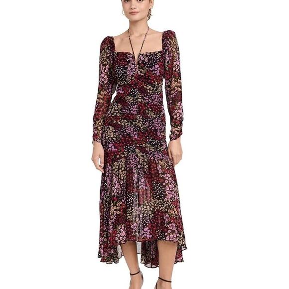 ASTR The Label Athena Midi Dress Floral Black Puff Sleeve Coquette Womens Sz XS - Picture 12 of 12